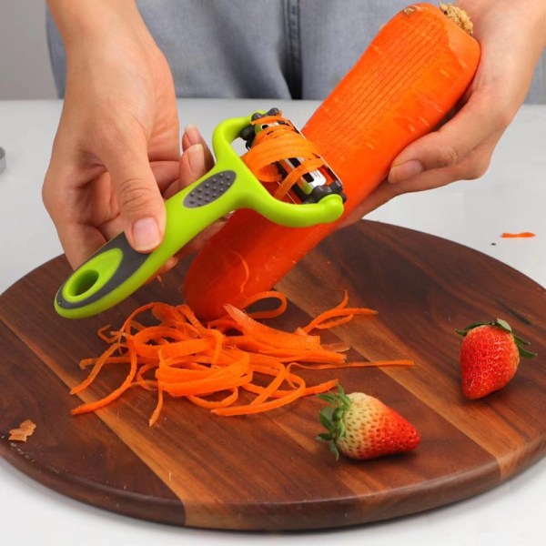 Multifunktionel Skræller Tre i En Slir til Melon Kartoffel 3 I 1 Rustfrit Stål Skræller Roterende Skræller Holdbar Rivejern Green