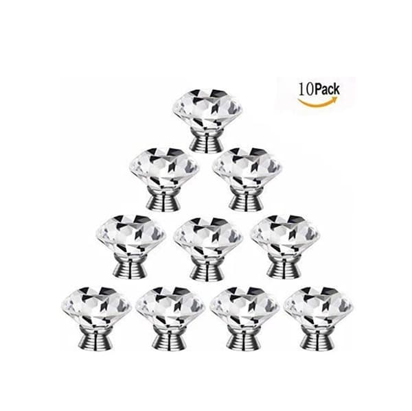 40mm Handle Knobs Transparent Diamond Crystal Glass Doors Cabinet Drawer Wardrobe Decoration 10pcs/Set Transparent