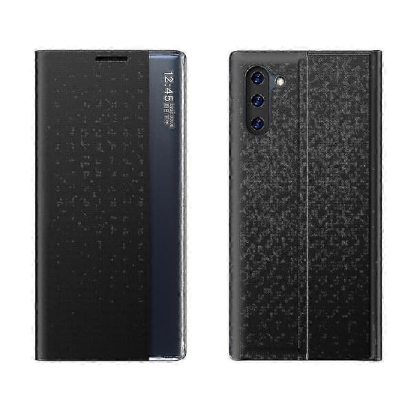 Galaxy Note 10 Plus Magnetisk Sidevisning med Horisontal Flipp og Ensfarget Teksturdeksel + Kompatibelt PC-deksel Black
