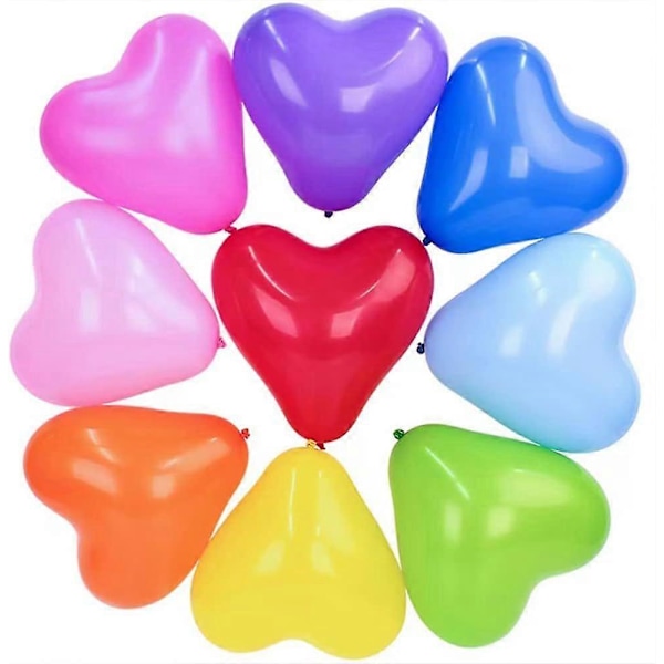 100 stk. hjerteformede balloner, 10 tommer latex hjerteballoner til Valentinsdag