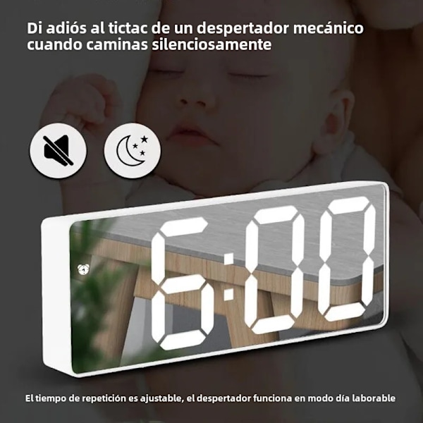 Akryl/Spegel Digital Väckarklocka Voi Contr (Batteridriven) Bordsklocka Snooze Nattläge 12/24H Elektroniska LED-klockor White Mirror C