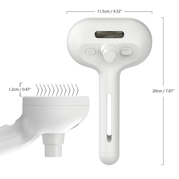Nodibs 3-i-1 dampbørste - For hunder/katter, ABS og rustfritt stål, USB-C-lading, massasje.
