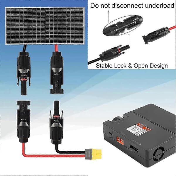Solpanelstik til XT60 12AWG adapterkabel, kompatibel med RV solpanel bærbar powerstation solgenerator - 1,5M 4,9Ft