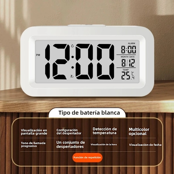 LED Digital Väckarklocka Bakgrundsbelysning Snooze Datum Tid Kalender Skrivbord Multifunktionell Elektronisk Bakgrundsbelyst Bordsklocka 1pc White