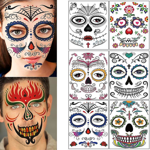 9 Pack Face Stickers Creative Stickers Halloween Skull Decals