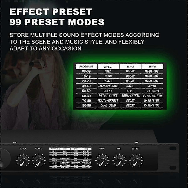 Professionell Digital Efterklang Multi Effekt Processor Ljudprocessor Equalizer EU-KONTAKT black