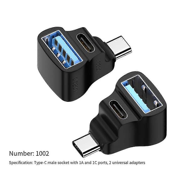 2 stk. 180 graders USB-C-adapter til dobbelt USB-C 20 Gbps 8K 60Hz PD 140W-stik til Ally