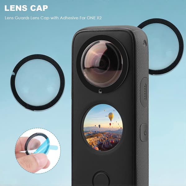 Linsskydd Kamerahus Klibbigt Skyddssats Linsskydd med Lim för Insta 360 ONE X2 Black