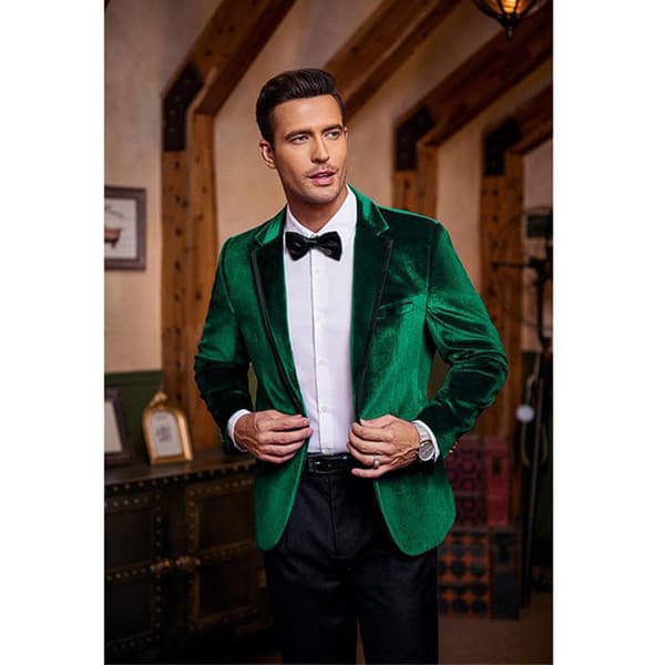 Men's Velvet Blazer Notched Lapel One Button Velour Tuxedo Jacket Red Red M