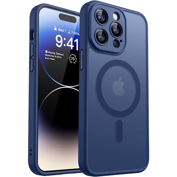 Magnetiskt skal för iPhone 16 Pro Max med fullständigt kameraskydd [Kompatibelt med MagSafe] [Transparent matt] Skyddande mobilskal, Deep Blu Purple Deep Blue iPhone 14 Pro
