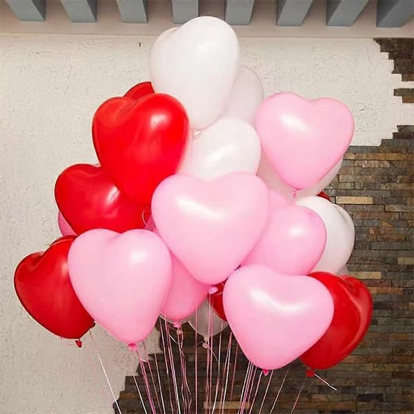 100 stk. hjerteformede balloner, 10 tommer latex hjerteballoner til Valentinsdag