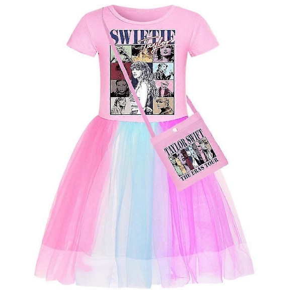 Taylor Swiftie Kjole Børn Piger Regnbue Kjole Prinsesse A-Linje Kjoler Fødselsdagsfest Nederdel Jule Swiftie Gaver Pink 5-6 Years