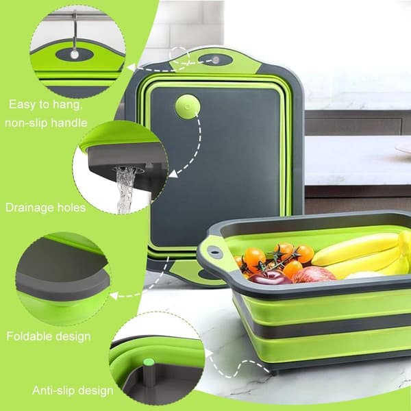 Multifunctional Foldable Cutting Board with Strainer Container Food Grade Silicone Sink Cutting Board Sink Drain Basket Strainer