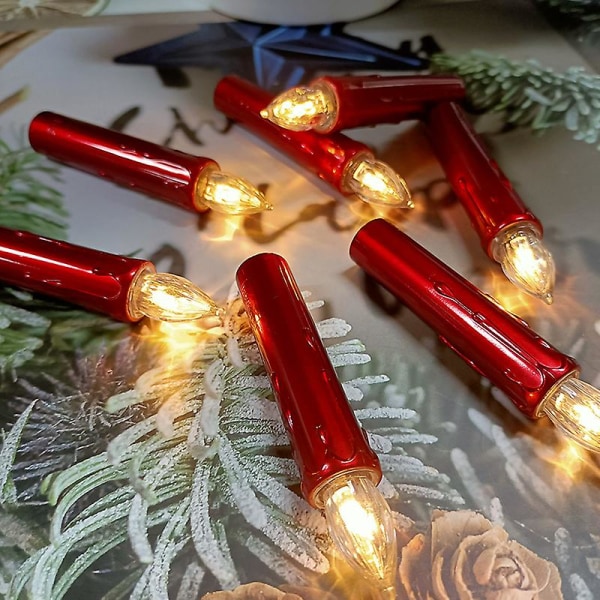 Röda trådlösa och flamlösa ljus, LED-julgransljus med fjärrkontroll och avtagbara band, batteridriven och fjärrkontroll flimrande