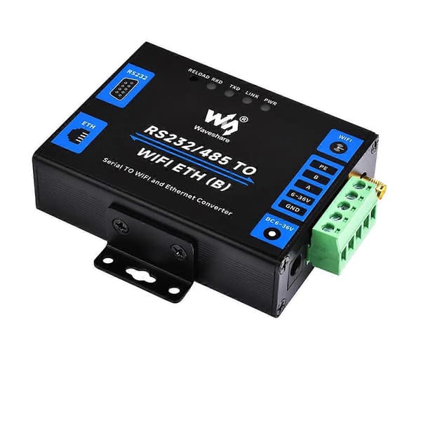 Waveshare RS232/485 til WiFi og Ethernet, seriell serverkonverter Black