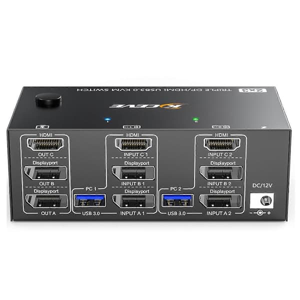 KC-KVM203DH 8K 30Hz USB3.0 DP+DP+HDMI Triple Monitors KVM Switch, EU Stik Not Specified