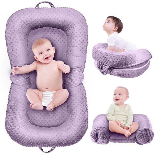 Baby Lounger - 3-i-1 Babynest för Nyfödda 0-24 Månader, Andningsbar & Mjuk Baby Nest Säng för Bebis, Portabelt Babynest för Hemma och Resor Purple
