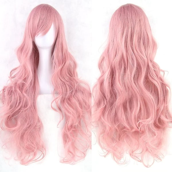 28" 70 cm långa lockiga hårtoppar kostym cosplay peruk (rosa)