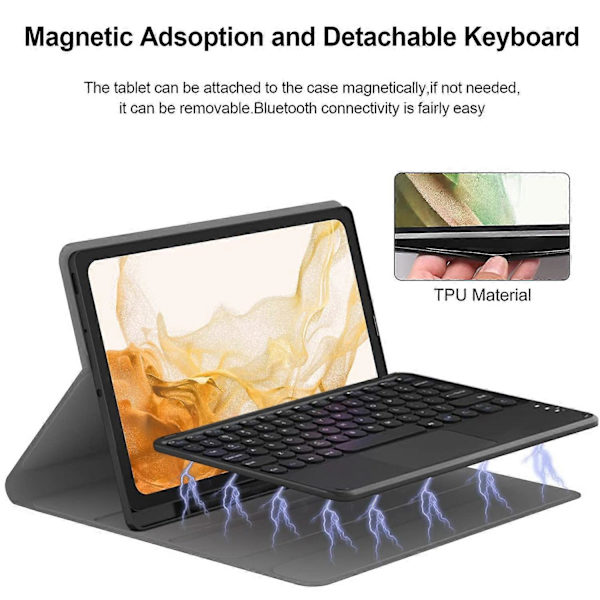 For Samsung Galaxy Tab S7 FE/S7+/S8+ Wireless Bluetooth Keyboard Case Tablet Protection with Touchpad Style B