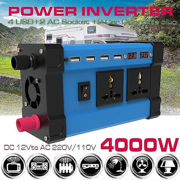Inverter 4000w 12v Til 220v/110v Spenningsomformer Smart Fargeskjerm Dobbel Usb 3.6a Hurtiglading DC12V To 110V