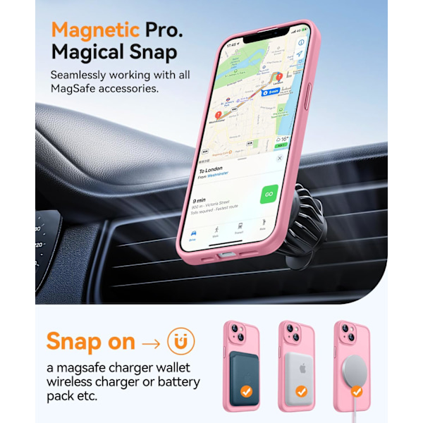 Magnetisk deksel for iPhone 16 Pro Max med full kamerabeskyttelse [Kompatibel med MagSafe] [Transparent matt] Beskyttende telefondeksel, Lilla Rosa Pink iPhone 14