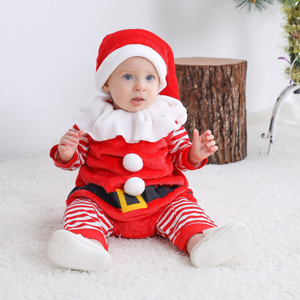 Baby jul kläder Outfits Jultomten kostym med långärmade romper toppar och hatt 90cm
