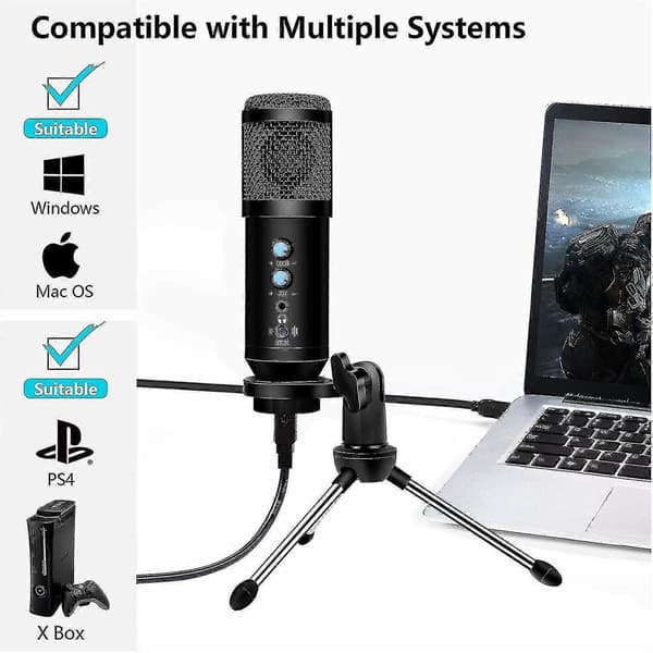 USB Podcast Mikrofon USB Kondensatormikrofon er Egnet for Gaming, Innspilling og Streaming Datamaskiner