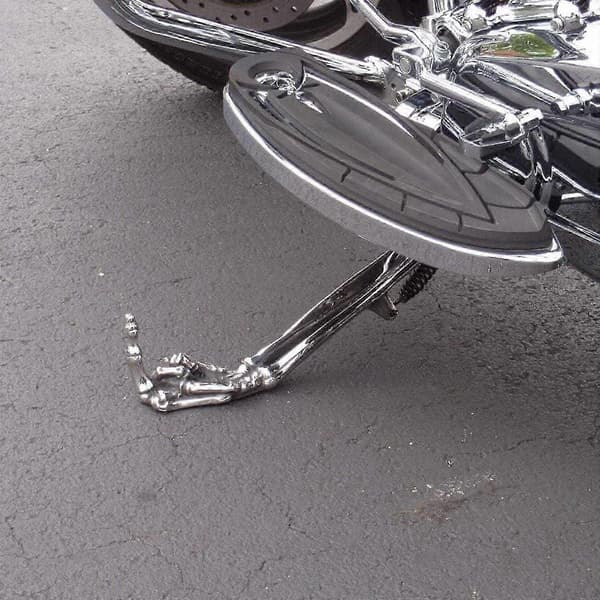 Silverfärgat gotiskt motorcykelstöd justerbart sidostöd i aluminiumlegering