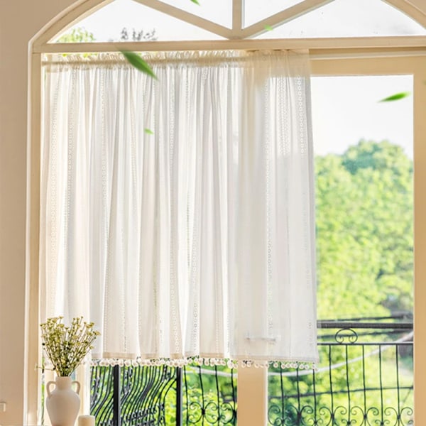 Ranskalaistyylinen aaltoileva pitsiverho keittiöön, lyhyet verhotangot, verhot yhteensopivat ikkunoiden, olohuoneen, häiden ja makuuhuoneen sisustuksen kanssa Curtain W100xH130cm
