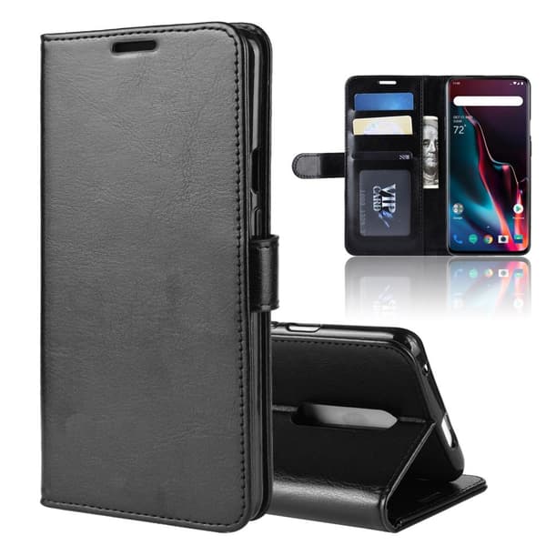 OnePlus 7 Pro - Crazy Horse Wallet Case - Sort Black Svart