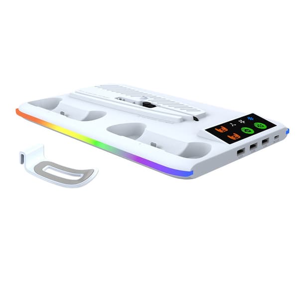 Til PS5/Slim/Pro kølestativ med LED-controller-ladestation, 3-trins køleventilator til PlayStation 5-konsoltilbehør White