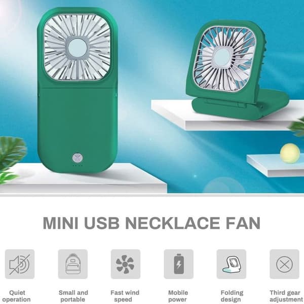 Bærbar Mini Halskædeventilator, USB Genopladelig, Sammenklappelig Lommeventilator, Køleventilator