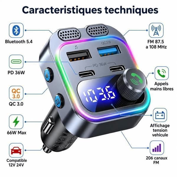 Bluetooth FM-lähetin, langaton Bluetooth-vastaanotin, MP3-soitin 5V/2.4