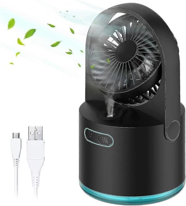 Mini tåkevifte - Svart - 3 hastigheter - 300 ml - USB - Stillegående 30dB