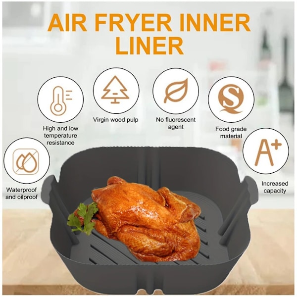 Återanvändbar Silikonform för Airfryer, Ugn - Tillbehör för Beläggning - Pizza - Friterad Kyckling black 1pcs