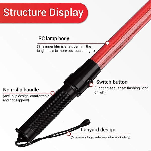 Stykker 41cm Signal Trafikkstav Lysende LED Trafikk med 2 Blinkende Mønstre Red