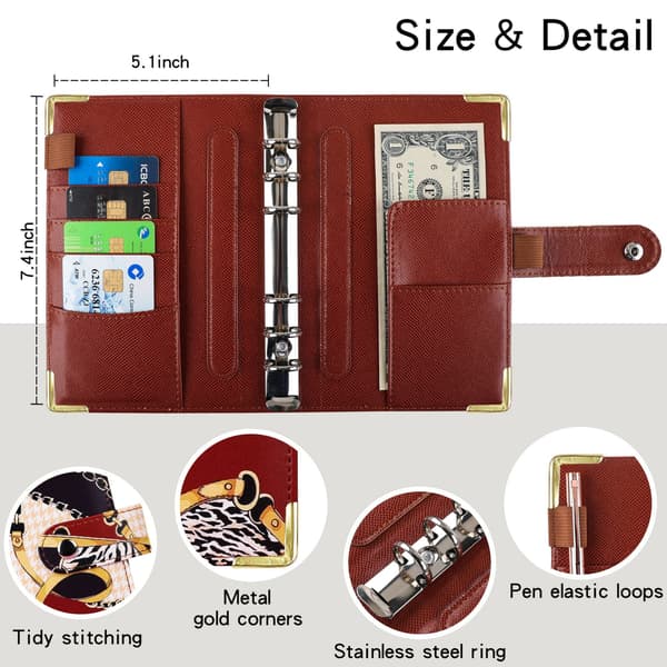 A6 Leopardprint PU-læder Budget Binder Organizer 360