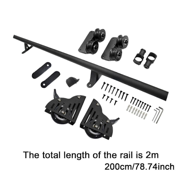 Rullende Biblioteksstige Hardware Kit Højtydende Toprulle Black Rail Length 2m