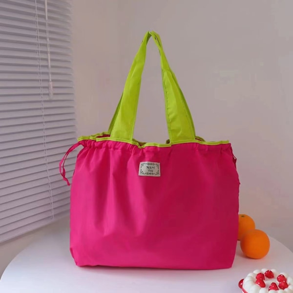 Stor indkøbstaske med ensfarvet snøre, størrelse 53*44 Pink