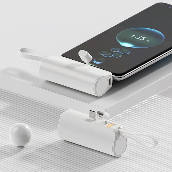 5000mAh Mini Kannettava Powerbank, Varavirtalähde Matkoille, Mobiililaturi, Hätävirtalähde Taskuun, USB Mobiili Varavirtapaketti, Type-C white