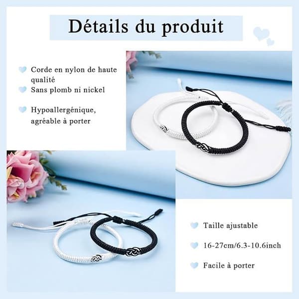 2PCS Pararmband XJYDNCG Nylonflätat Evigt Hjärta Justerbart
