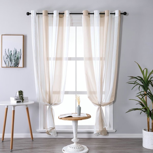 Tyllgardiner, Mörkläggningsgardiner för vardagsrum, 2 stycken, Värmeisolerande gardiner mot kyla och värme för sovrum med öljetter Ljusgrå Beige 140X245CM