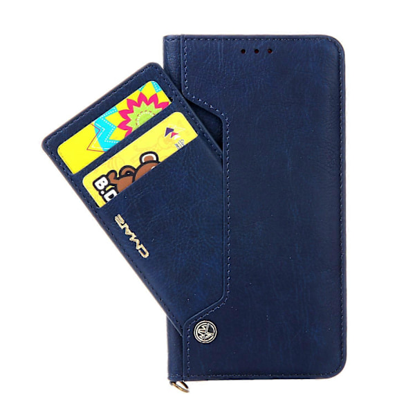 CMAI2 Litchi Korn Auto-absorberende Læder Wallet Cover til iPhone 11 6.1 tommer (2019) - Sort Dark Blue