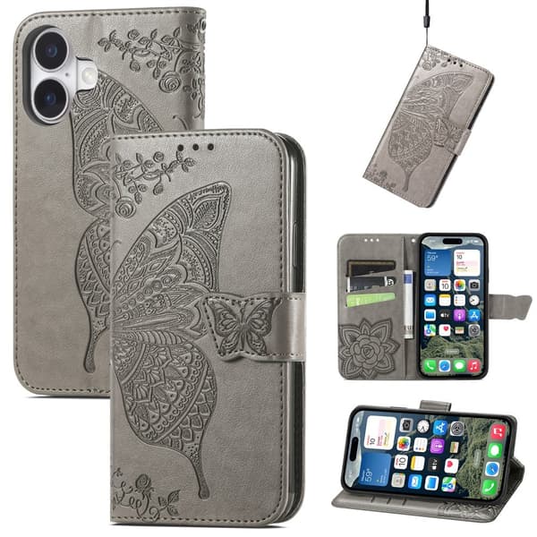 iPhone 16 Kuori Perhoskuvio Harmaa 65