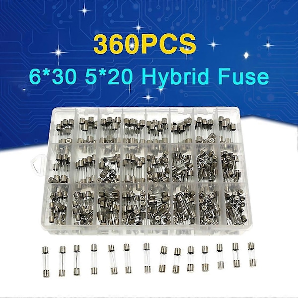 360 stk. 5x20 6x30 24 slags hybrid sikringssæt assorterede sæt
