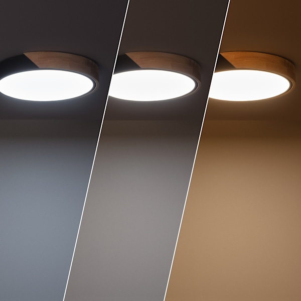 LED taklampa 18W cirkulär trä ø320 mm CCT valbar Semi-Dari ILUZZIA Negro