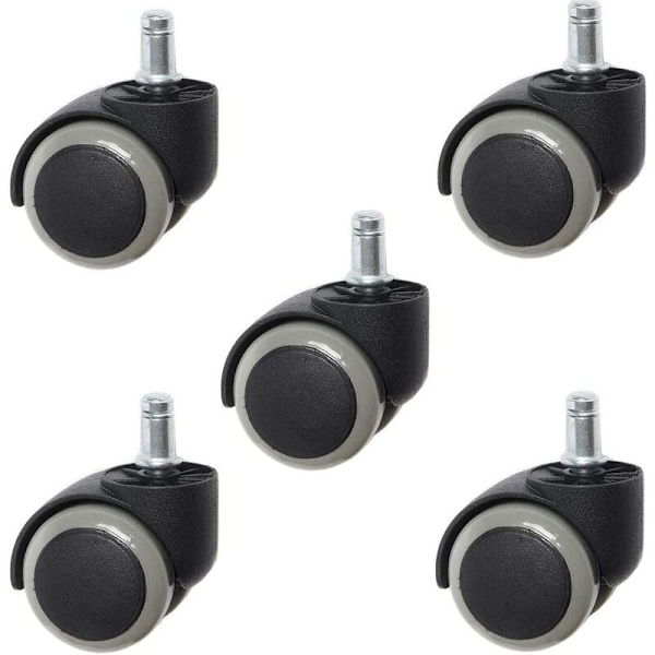 5-pack hjul, tysta universella kontorsstolshjul, stolhjul, för stolhjul hårda golv, rullande hjul (grå)