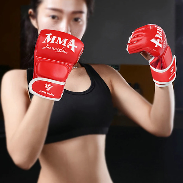 2 st Barn Boxhandskar PU Läder Fightinghandskar Sandsäck Kickboxning Thaihandskar Professionella för Barn Träning 03 red L