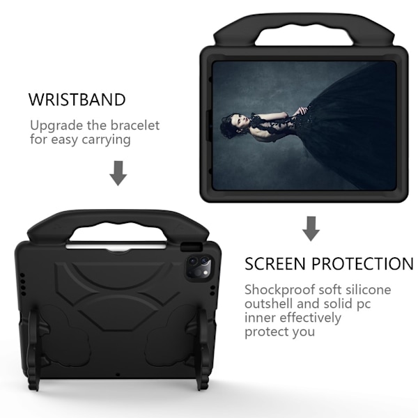 iPad Air 2025-2020 / Pro 11 EVA Stødsikkert Stativ Cover Sort Black Svart