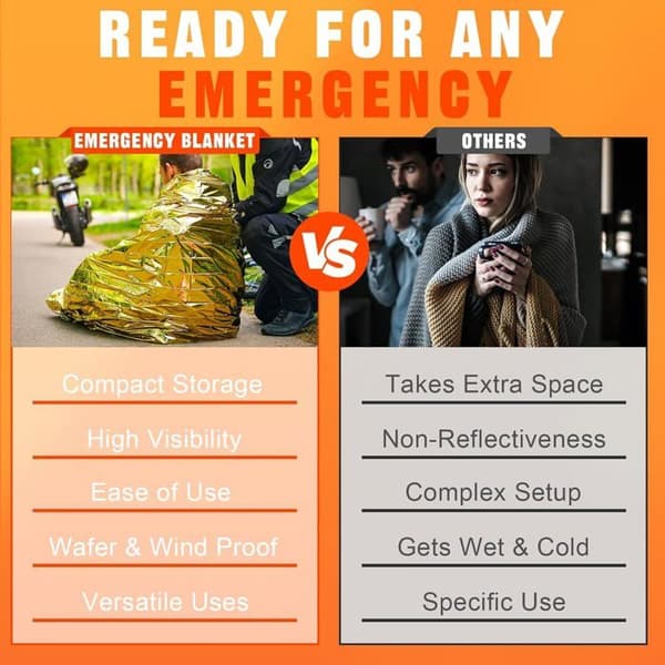 10 overlevelsespledd, termisk isolerende, gjenbrukbart, vanntett, for camping fotturer redning.